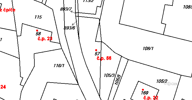 Libošovice 56 na parcele st. 57 v KÚ Libošovice, Katastrální mapa