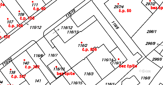Proboštov 536 na parcele st. 116/2 v KÚ Proboštov u Teplic, Katastrální mapa