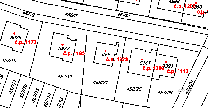 Horka-Domky 1283, Třebíč na parcele st. 3390 v KÚ Třebíč, Katastrální mapa