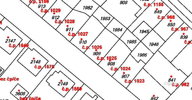 Předměstí 1025, Svitavy na parcele st. 909 v KÚ Svitavy-předměstí, Katastrální mapa