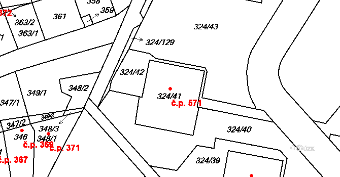Lesná 571, Brno na parcele st. 324/41 v KÚ Lesná, Katastrální mapa