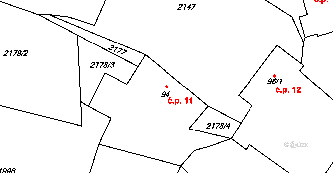 Holýšov 11, Mezilesí na parcele st. 94 v KÚ Mezilesí, Katastrální mapa