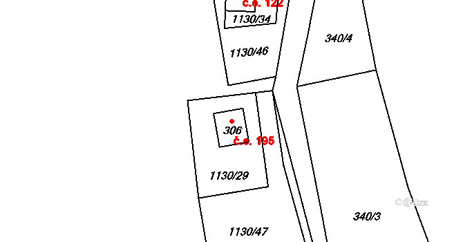 Řeka 195 na parcele st. 306 v KÚ Řeka, Katastrální mapa