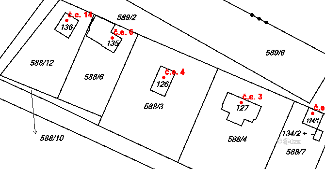 Lhotka 4 na parcele st. 126 v KÚ Lhotka u Mělníka, Katastrální mapa