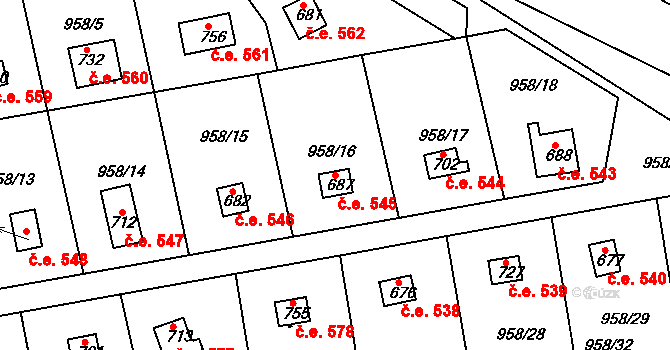 Podhrad 545, Cheb na parcele st. 687 v KÚ Podhrad, Katastrální mapa