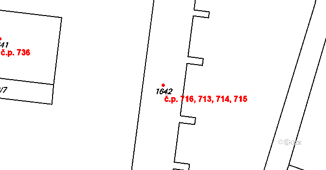 Chodov 713,714,715,716 na parcele st. 1642 v KÚ Dolní Chodov, Katastrální mapa