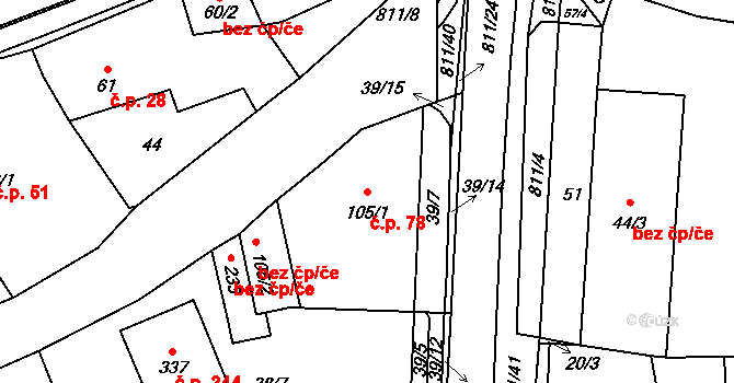 Luby 78, Klatovy na parcele st. 105/1 v KÚ Luby, Katastrální mapa