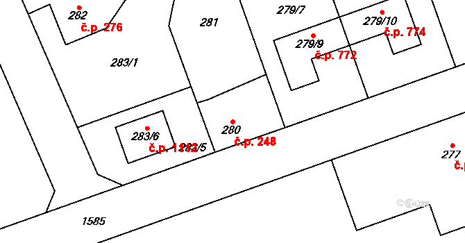 Řeporyje 248, Praha na parcele st. 280 v KÚ Řeporyje, Katastrální mapa