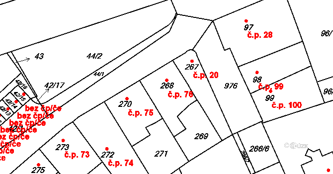 Satalice 76, Praha na parcele st. 268 v KÚ Satalice, Katastrální mapa