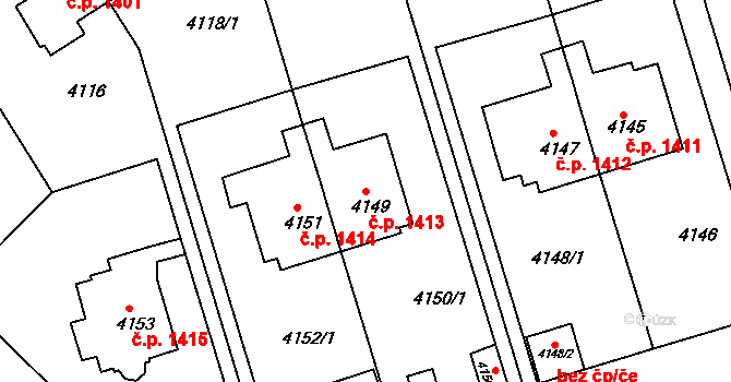 Smíchov 1413, Praha na parcele st. 4149 v KÚ Smíchov, Katastrální mapa