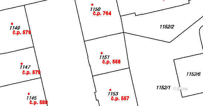 Bubeneč 558, Praha na parcele st. 1151 v KÚ Bubeneč, Katastrální mapa