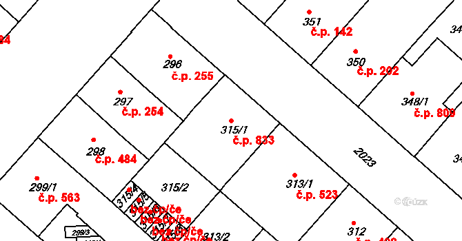 Bubeneč 833, Praha na parcele st. 315/1 v KÚ Bubeneč, Katastrální mapa