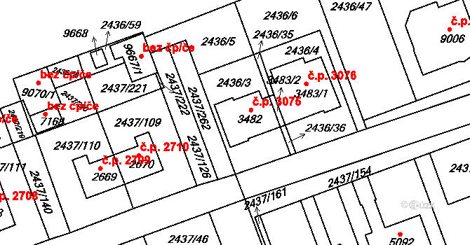 Hodonín 3075 na parcele st. 3482 v KÚ Hodonín, Katastrální mapa