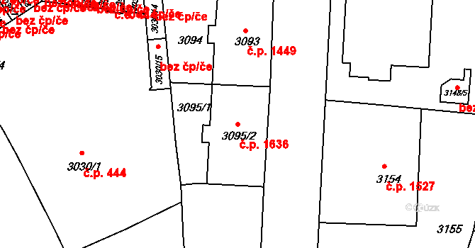 Česká Lípa 1636 na parcele st. 3095/2 v KÚ Česká Lípa, Katastrální mapa