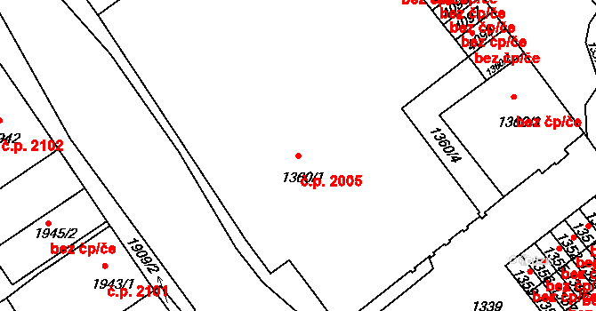 Chomutov 2005 na parcele st. 1360/1 v KÚ Chomutov II, Katastrální mapa