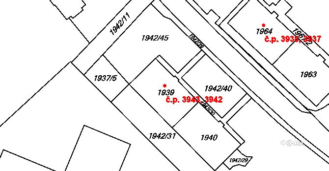 Chomutov 3942,3943 na parcele st. 1939 v KÚ Chomutov I, Katastrální mapa