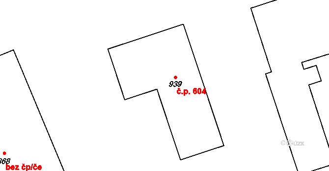 Mirošov 604 na parcele st. 939 v KÚ Mirošov, Katastrální mapa