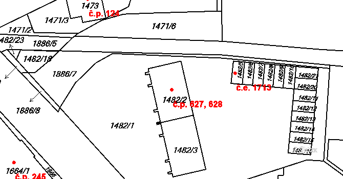Černice 627,628, Plzeň na parcele st. 1482/3 v KÚ Černice, Katastrální mapa