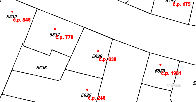 Jižní Předměstí 638, Plzeň na parcele st. 5838 v KÚ Plzeň, Katastrální mapa