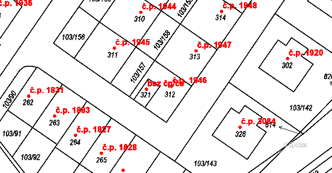 Havlíčkův Brod 1946 na parcele st. 312 v KÚ Perknov, Katastrální mapa