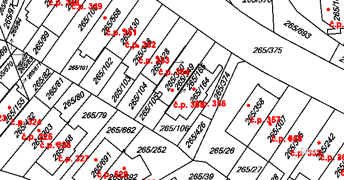 Újezd u Průhonic 355, Praha na parcele st. 265/349 v KÚ Újezd u Průhonic, Katastrální mapa