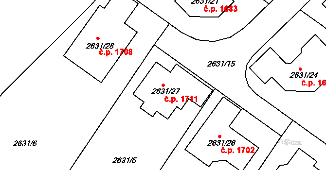 Roztoky 1711 na parcele st. 2631/27 v KÚ Roztoky u Prahy, Katastrální mapa