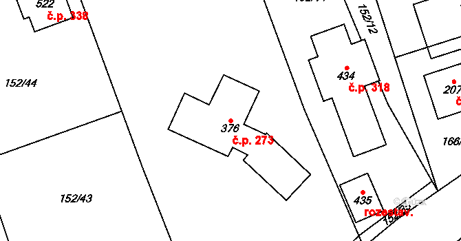 Červený Újezd 273 na parcele st. 376 v KÚ Červený Újezd, Katastrální mapa