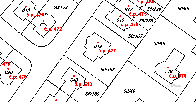 Hovorčovice 477 na parcele st. 619 v KÚ Hovorčovice, Katastrální mapa