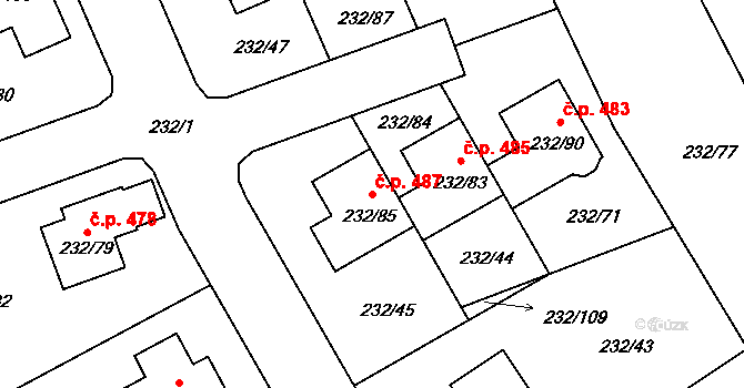 Boršov nad Vltavou 487 na parcele st. 232/85 v KÚ Boršov nad Vltavou, Katastrální mapa