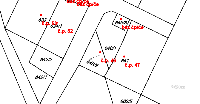 Hradec 46, Rokle na parcele st. 640/1 v KÚ Rokle, Katastrální mapa