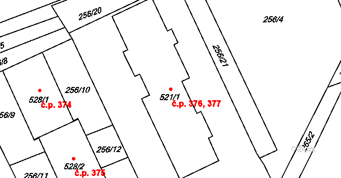 Janovice nad Úhlavou 376,377 na parcele st. 521/1 v KÚ Janovice nad Úhlavou, Katastrální mapa