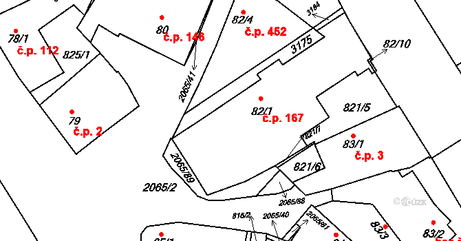 Mařatice 167, Uherské Hradiště na parcele st. 82/1 v KÚ Mařatice, Katastrální mapa