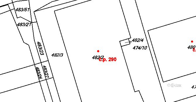 Třanovice 290 na parcele st. 482/2 v KÚ Třanovice, Katastrální mapa