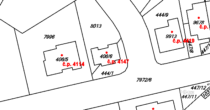 Hodonín 4147 na parcele st. 406/6 v KÚ Hodonín, Katastrální mapa