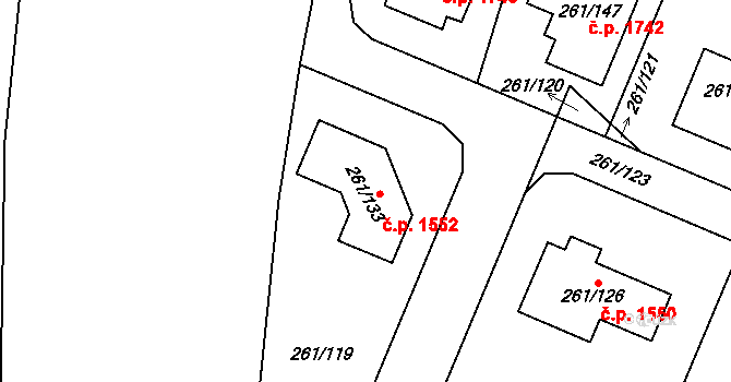 Chotěboř 1552 na parcele st. 261/133 v KÚ Chotěboř, Katastrální mapa