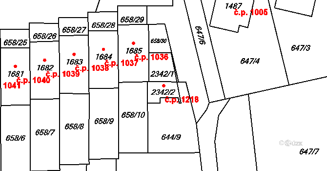 Malenovice 1218, Zlín na parcele st. 2342/1 v KÚ Malenovice u Zlína, Katastrální mapa