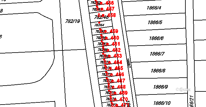 Podbořany 464 na parcele st. 782/69 v KÚ Podbořany, Katastrální mapa
