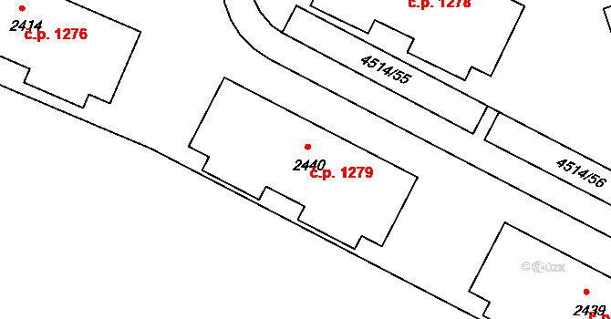 Vizovice 1279 na parcele st. 2440 v KÚ Vizovice, Katastrální mapa