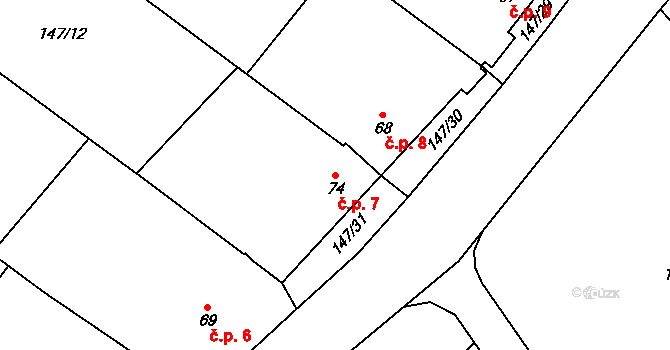 Šašovice 7, Želetava na parcele st. 74 v KÚ Šašovice, Katastrální mapa