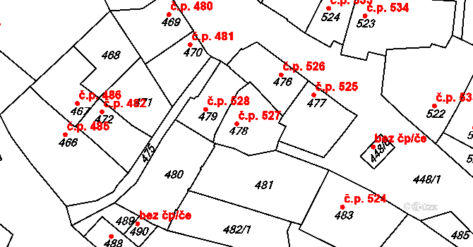Jemnice 527 na parcele st. 478 v KÚ Jemnice, Katastrální mapa