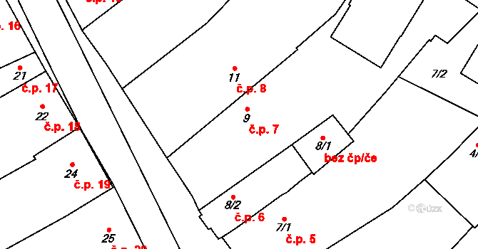 Kolinec 7 na parcele st. 9 v KÚ Kolinec, Katastrální mapa