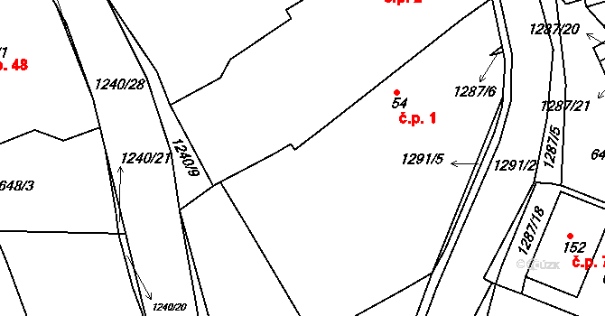 Teplýšovice 1 na parcele st. 54 v KÚ Teplýšovice, Katastrální mapa