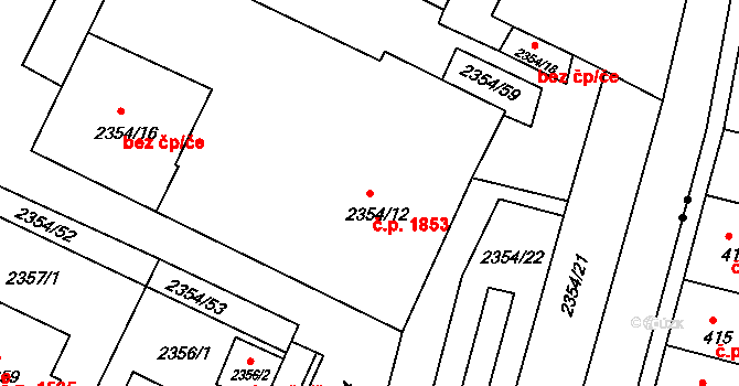 Předměstí 1853, Litoměřice na parcele st. 2354/12 v KÚ Litoměřice, Katastrální mapa