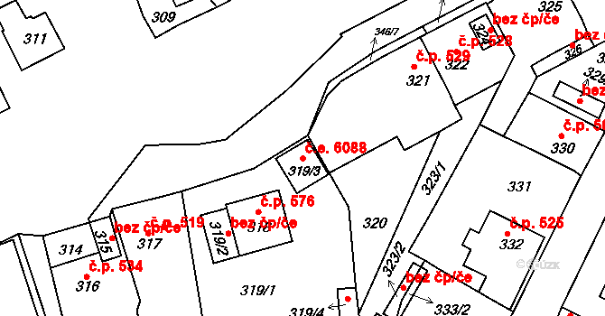 Svádov 6088, Ústí nad Labem na parcele st. 319/3 v KÚ Svádov, Katastrální mapa