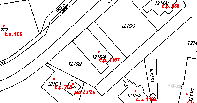 Polanka nad Odrou 1167, Ostrava na parcele st. 1215/4 v KÚ Polanka nad Odrou, Katastrální mapa