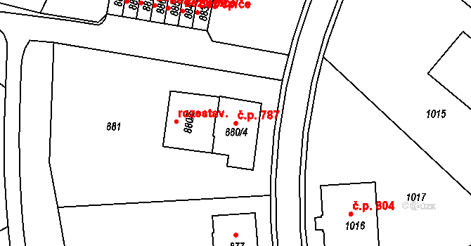 Žďár nad Sázavou 3 787, Žďár nad Sázavou na parcele st. 880/4 v KÚ Město Žďár, Katastrální mapa