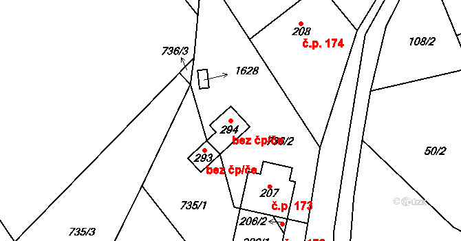 Hrabová 38986752 na parcele st. 294 v KÚ Hrabová u Dubicka, Katastrální mapa
