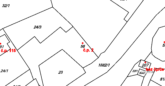 Lutonina 2 na parcele st. 56 v KÚ Lutonina, Katastrální mapa