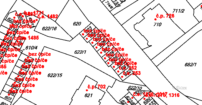 Děčín 40686752 na parcele st. 627 v KÚ Děčín, Katastrální mapa
