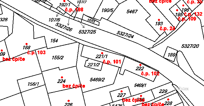Štítná nad Vláří 101, Štítná nad Vláří-Popov na parcele st. 221/1 v KÚ Štítná nad Vláří, Katastrální mapa